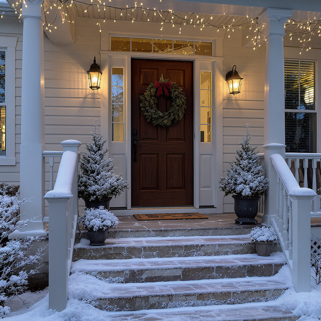 Snow-kissed front entrance display